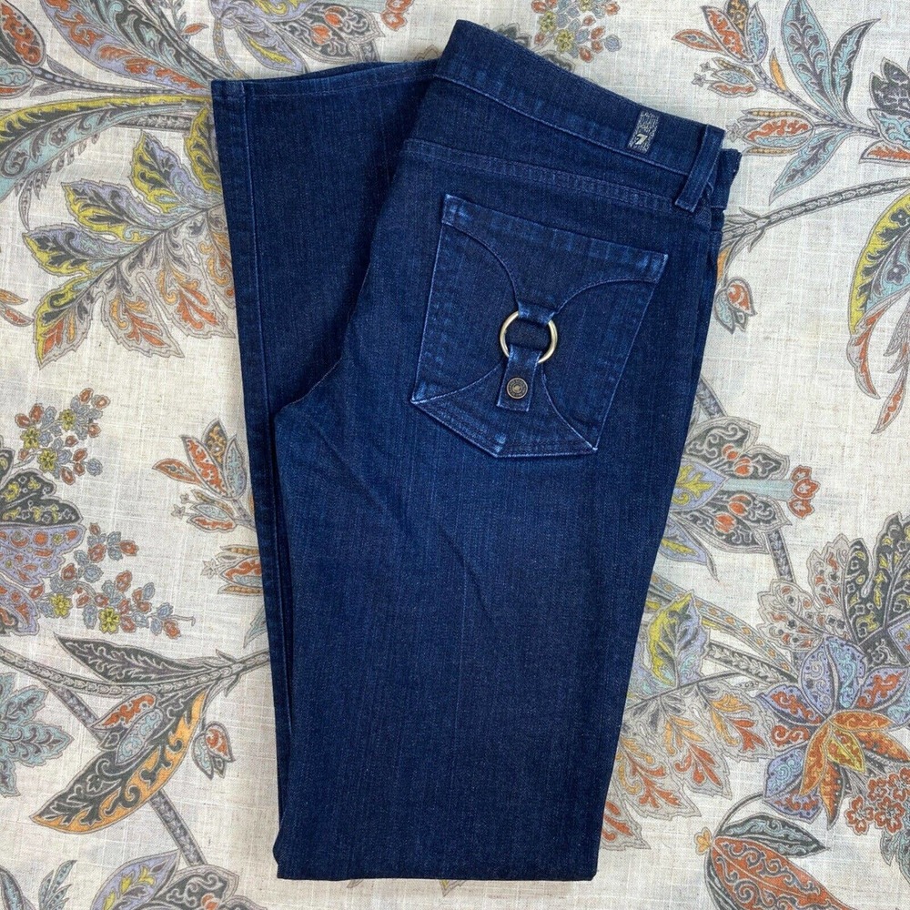7 for all Mankind Women's Dark Straight Buckle Jeans 30
